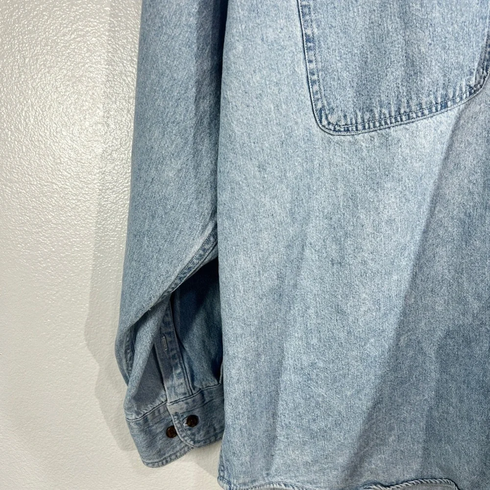 Vtg 90s Adirondack Savile Row Denim Shirt Men XXL Light Wash 90s Cotton Workwear